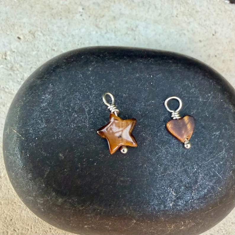 Tiger’s Eye Heart & Star Charms • 6–7mm Hearts • 10mm Star Gemstones image 4