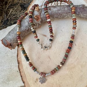 Sterling Silver Picasso Jasper Lotus Pendant Necklace | Artisan Gemstone Jewelry image 9