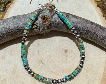Pulsera de plata de ley con perlas del desierto y turquesa • Clásico del suroeste