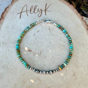 Green Turquoise & Desert Pearl Anklet • Dainty Southwestern Ankle Bracelet image 9