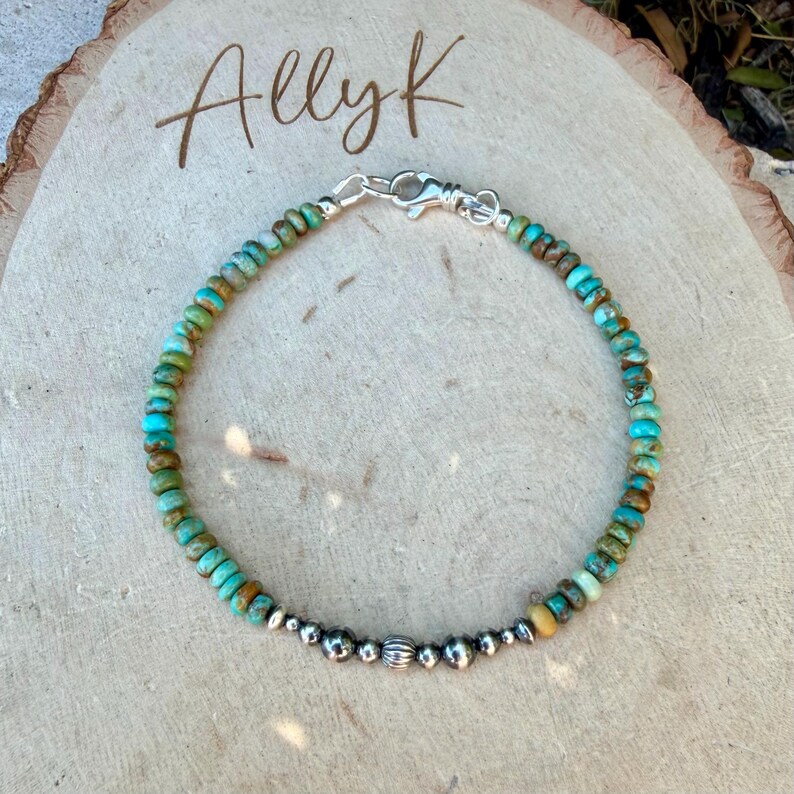 Green Turquoise & Desert Pearl Anklet • Dainty Southwestern Ankle Bracelet image 9