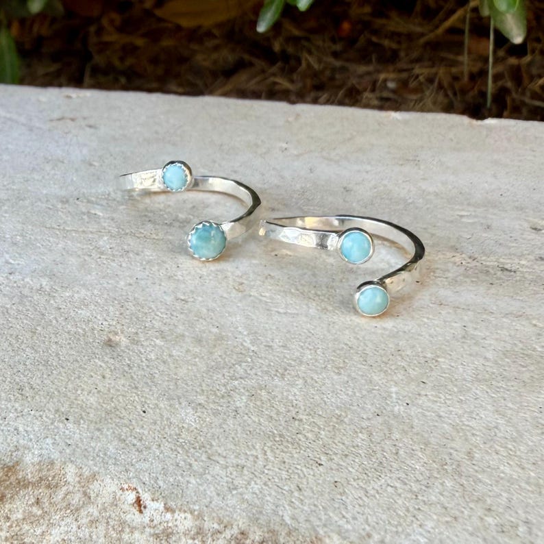 Larimar Sterling Silver Ring • Adjustable Double Bezel • Sky‑Blue Caribbean Stone imagen 6
