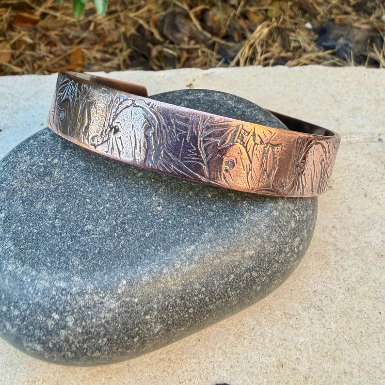 Horse Embossed Copper Cuff • Rustic Raw Copper Bracelet • Hand‑Forged Southwestern Jewelry image 6