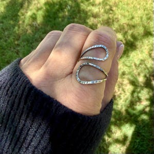 Sterling Loop Ring • Double Loop • Rustic Textured Adjustable Openwork Band image 7