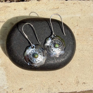Sterling Sunflower Concho Earrings • Kingman Turquoise • 20mm Dangle image 4