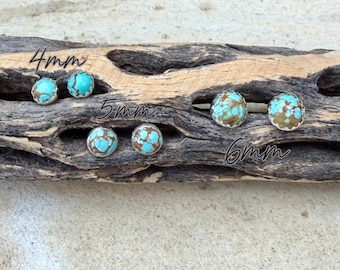 Number 8 Turquoise Stud Earrings • 4mm 5mm 6mm • Sterling Silver Bezel Studs