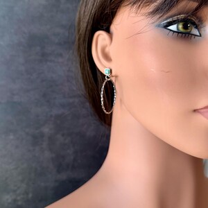 Turquoise Post Hoop Earrings • Sterling Silver • Kingman Turquoise image 6