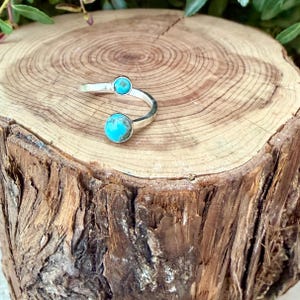 Kingman Turquoise Sterling Silver Ring • Adjustable Double Bezel • Smooth or Serrated