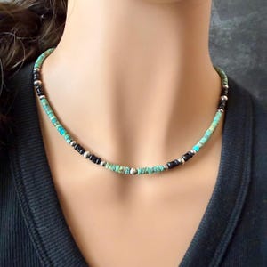 Gargantilla de perlas del desierto de turquesa y ónix • Collar de plata de ley estilo suroeste imagen 10