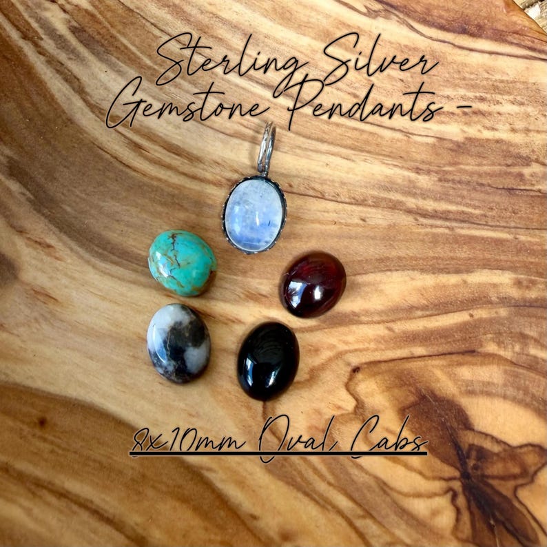 8x10 Gemstone Pendant • Sterling Silver • Kingman Turquoise, White Buffalo, Onyx, Moonstone, Garnet image 1