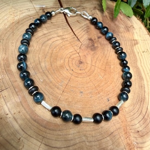 Blue Tiger’s Eye Onyx Bracelet • Hawk’s Eye • Sterling Silver Jewelry image 1