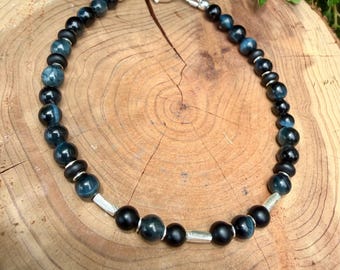 Blue Tiger’s Eye Onyx Bracelet • Hawk’s Eye • Sterling Silver Jewelry