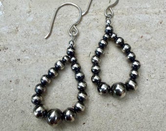 Desert Pearl Teardrop Hoop Earrings • Sterling Silver Dainty Southwestern Jewelry