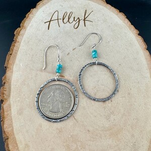 Pendientes circulares de plata de ley con turquesa: joyería artesanal hecha a mano. imagen 7