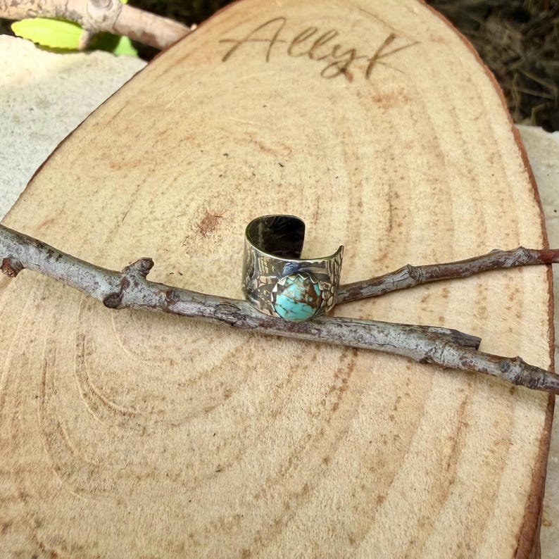 5mm Number 8 Genuine Turquoise Sterling Silver Ear Cuff | Floral Doodle Band, No-Piercing Earring image 6