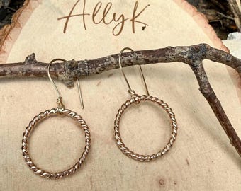 14k Gold Filled Circle Hoop Dangle Earrings • Sterling Silver Hoops