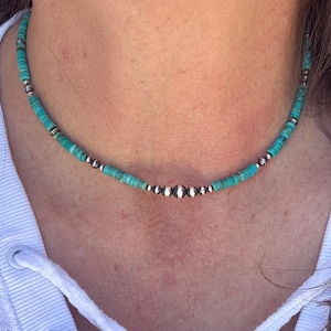 Southwestern Navajo Pearl and Turquoise Necklace - Sterling Silver Choker