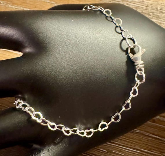 Sterling silver heart chain bracelet / charm bracelet