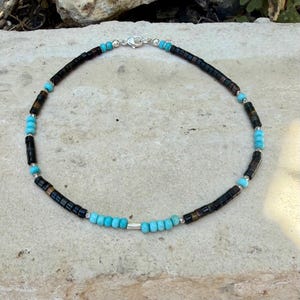 Blue Tiger’s Eye Turquoise Anklet • Sterling Silver Hawk’s Eye Ankle Bracelet image 6