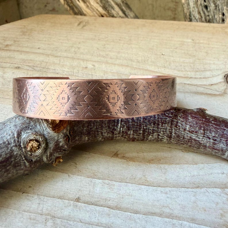Southwest Copper Embossed Cuff • Raw Copper Bracelet • Hand‑Forged Western Jewelry image 5