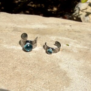 Swiss Blue Topaz Ear Cuff • Hammered Sterling Silver • No Piercing • 4mm or 7mm image 4