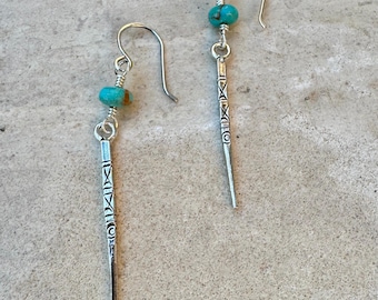 Pendientes colgantes de plata de ley con diseño de espiga de turquesa: Turquesa Kingman