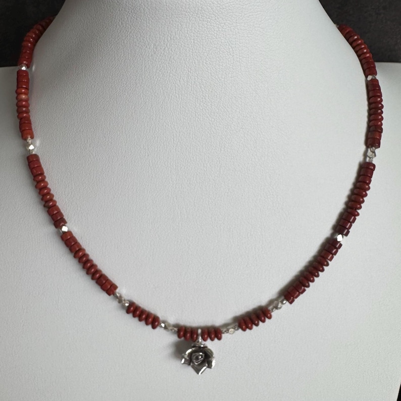 Red Jasper Necklace: Sterling Silver Rose Pendant, Gemstone Jewelry image 4