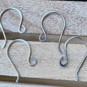 Sterling Silver French Hook Ear Wires • 20 Gauge • Shiny or Oxidized • 3/4"