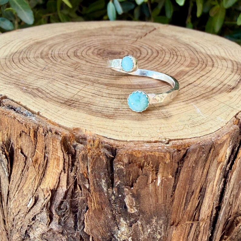 Larimar Sterling Silver Ring • Adjustable Double Bezel • Sky‑Blue Caribbean Stone imagen 10