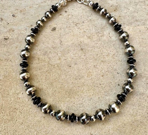 Navajo Pearl Bracelet, Sterling Silver Beaded Bracelet, Southwest Style, Boho Jewelry, Native American Style