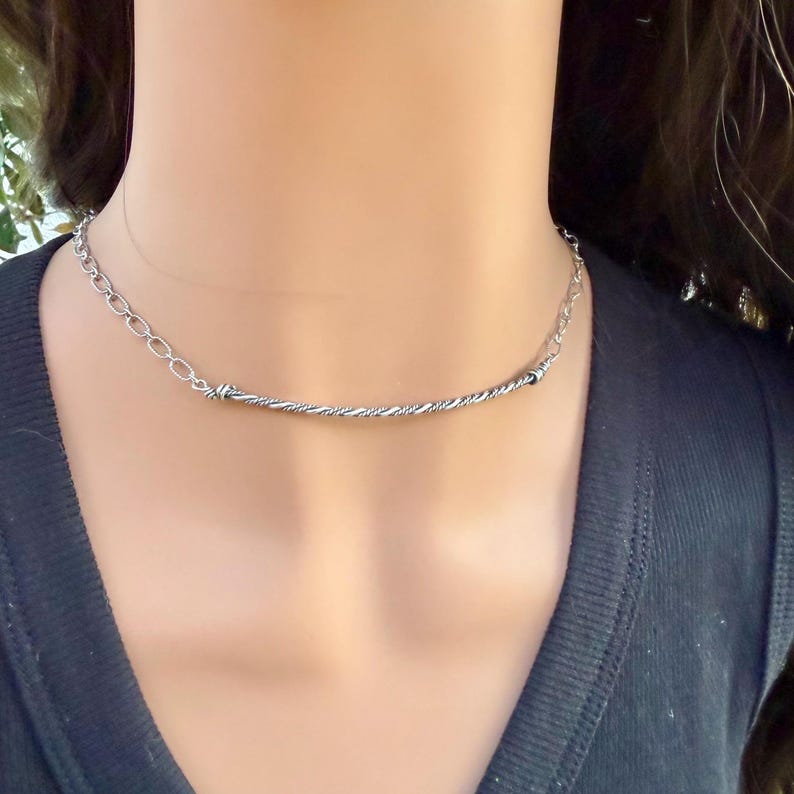 Sterling Silver Bar Necklace • Hand‑Forged Twisted Bar • Rustic Chain image 6