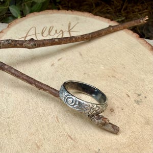 Sterling Silver Daisy Band Ring | Wide Band Elegance image 8