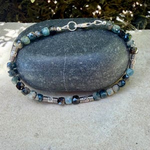 Blue Tourmaline Bracelet • 4mm Stones • Bali Silver Accents image 2