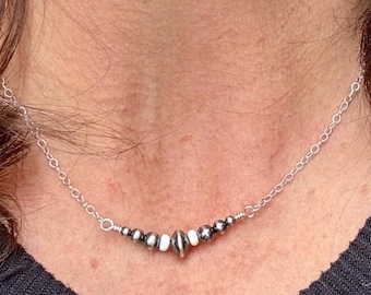 White Turquoise Bar Necklace • Sterling Silver Desert Pearls • Minimalist Southwest Jewelry