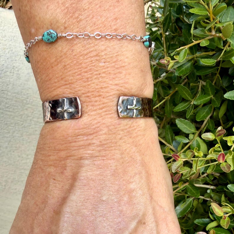 Copper Cross Cuff Bracelet • Sterling Mixed Metal Cross • Western Faith Jewelry image 7