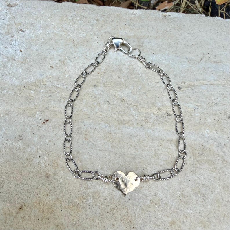 Mixed‑Metal Heart Bracelet • 14k Gold‑Filled Heart • Sterling Silver Chain • Dainty Jewelry image 6