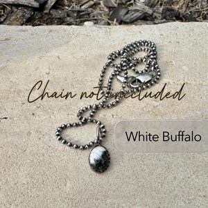 8x10 Gemstone Pendant • Sterling Silver • Kingman Turquoise, White Buffalo, Onyx, Moonstone, Garnet White Buffalo