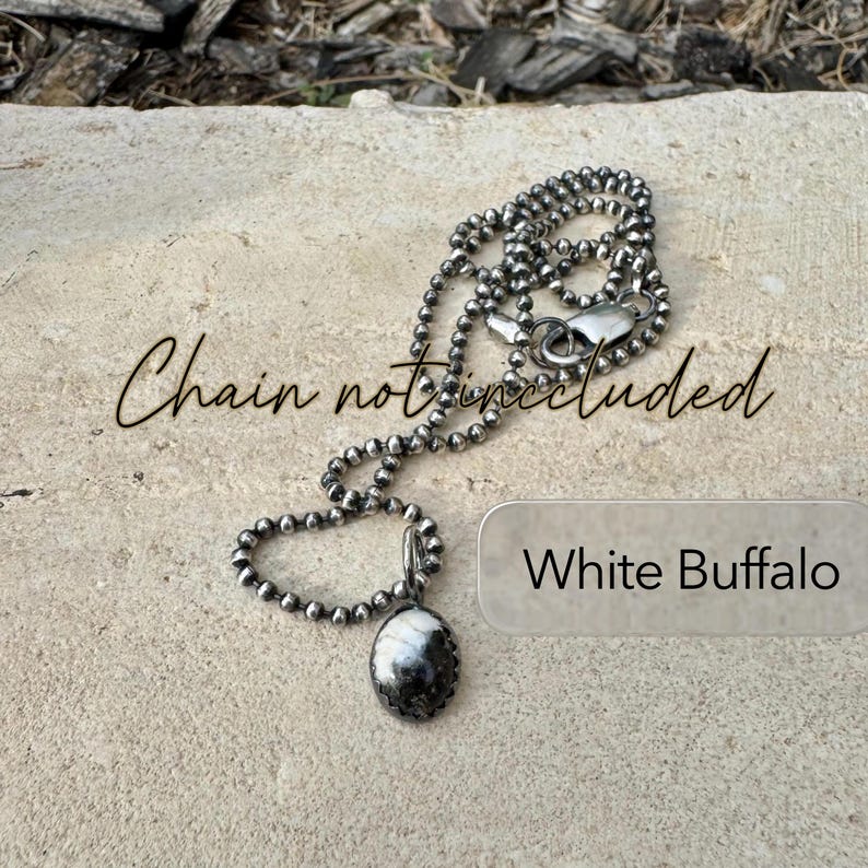 8x10 Gemstone Pendant • Sterling Silver • Kingman Turquoise, White Buffalo, Onyx, Moonstone, Garnet White Buffalo