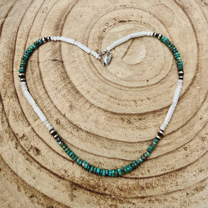 Mother of Pearl, Kingman Turquoise & Desert Pearl Choker • Sterling Silver • Southwestern Jewelry image 11