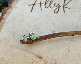 3mm Kingman Turquoise Stud Earrings • Greener or Bluer Option • Tiny Sterling Silver Bezel Studs