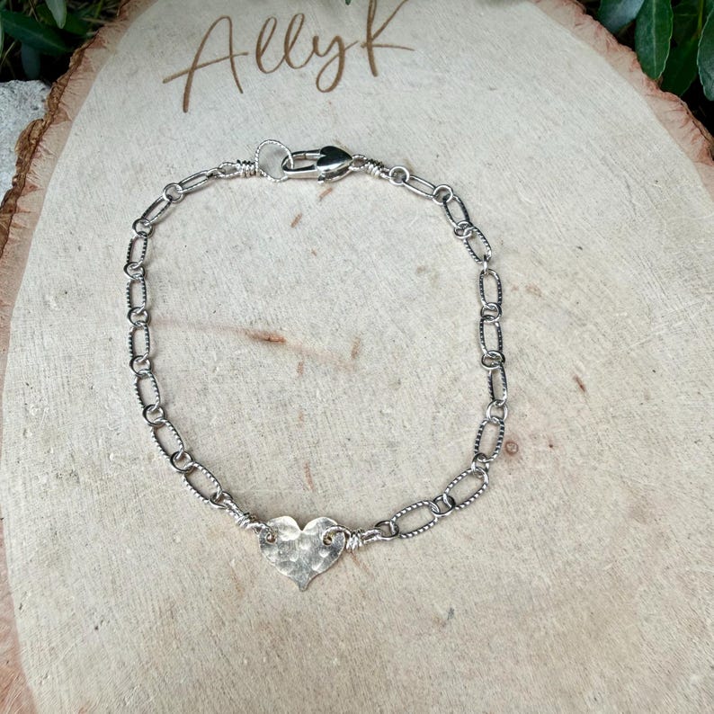 Mixed‑Metal Heart Bracelet • 14k Gold‑Filled Heart • Sterling Silver Chain • Dainty Jewelry image 5