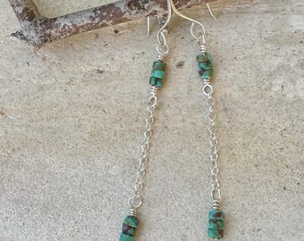 Pendientes colgantes de plata de ley con turquesa: joyería bohemia con piedras preciosas