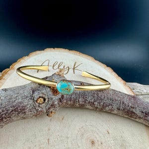 Brass Kingman Turquoise Cuff Bracelet • Handmade Adjustable Bezel Bracelet