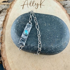 Sterling Silver Turquoise Double Strand Bar Chain Bracelet • Minimal Western Style • Number 8 Turquoise image 7