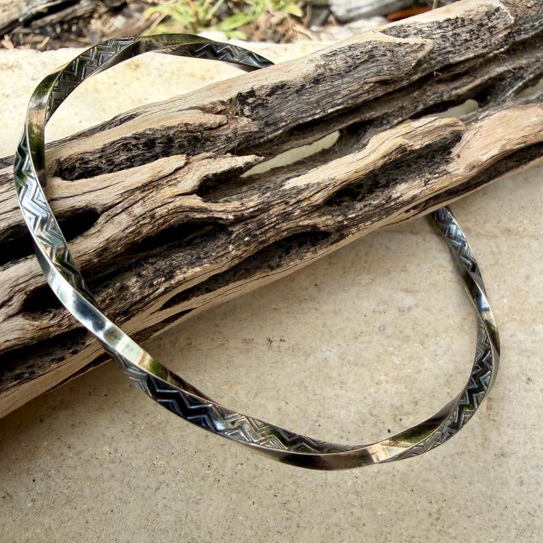 Sterling Silver Zig‑Zag Twist Cuff Bracelet • Oxidized Stacking Jewelry image 2