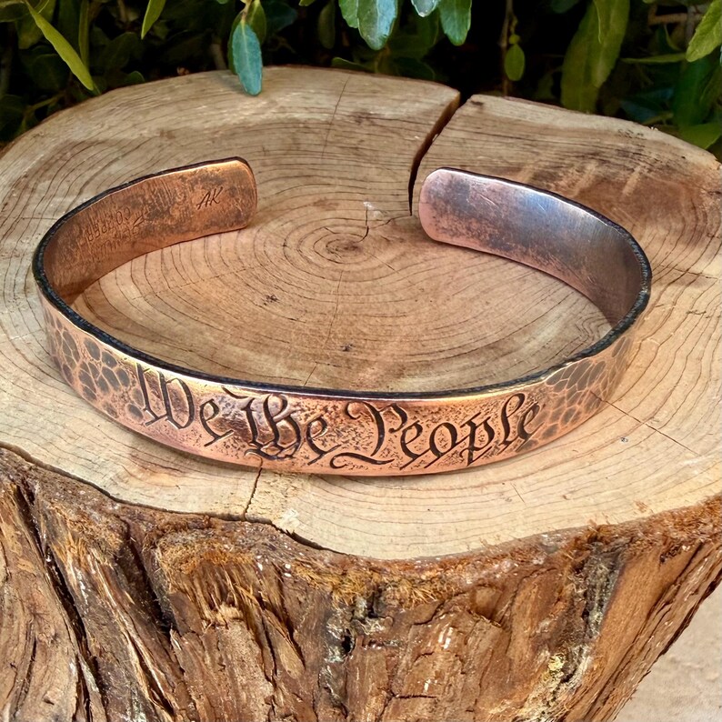 We The People Bracelet• Hand‑Forged Hammered Raw Copper Cuff image 9