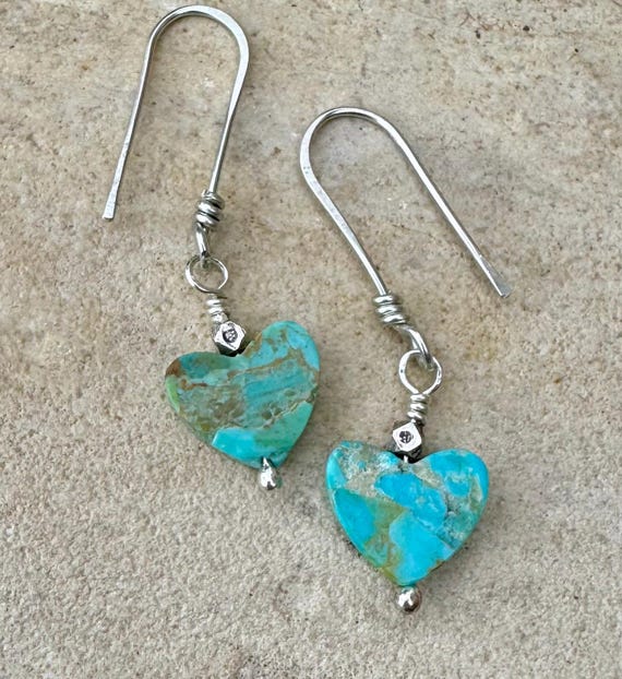 Kingman turquoise heart shaped gemstone earrings