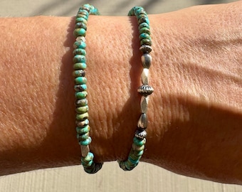 Turquoise Double Wrap Bracelet – Sterling Silver Desert Pearls | Southwest Minimal Jewelry