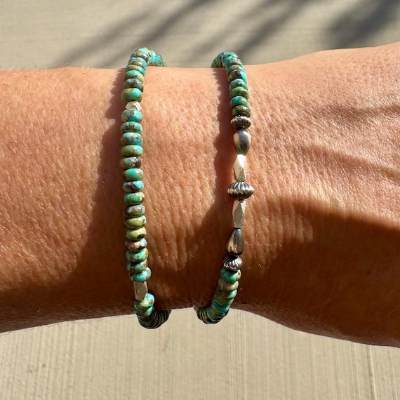 Turquoise Navajo Pearl Double Wrap Bracelet, Sterling Silver Bracelet, Southwest Jewelry, Western Jewelry, Layered Bracelet