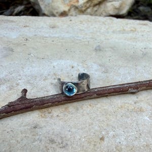 Swiss Blue Topaz Ear Cuff • Hammered Sterling Silver • No Piercing • 4mm or 7mm 4mm Topaz, 5mm Band